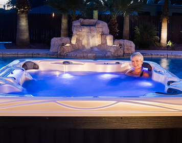 Hot tub with lights activated for use at night